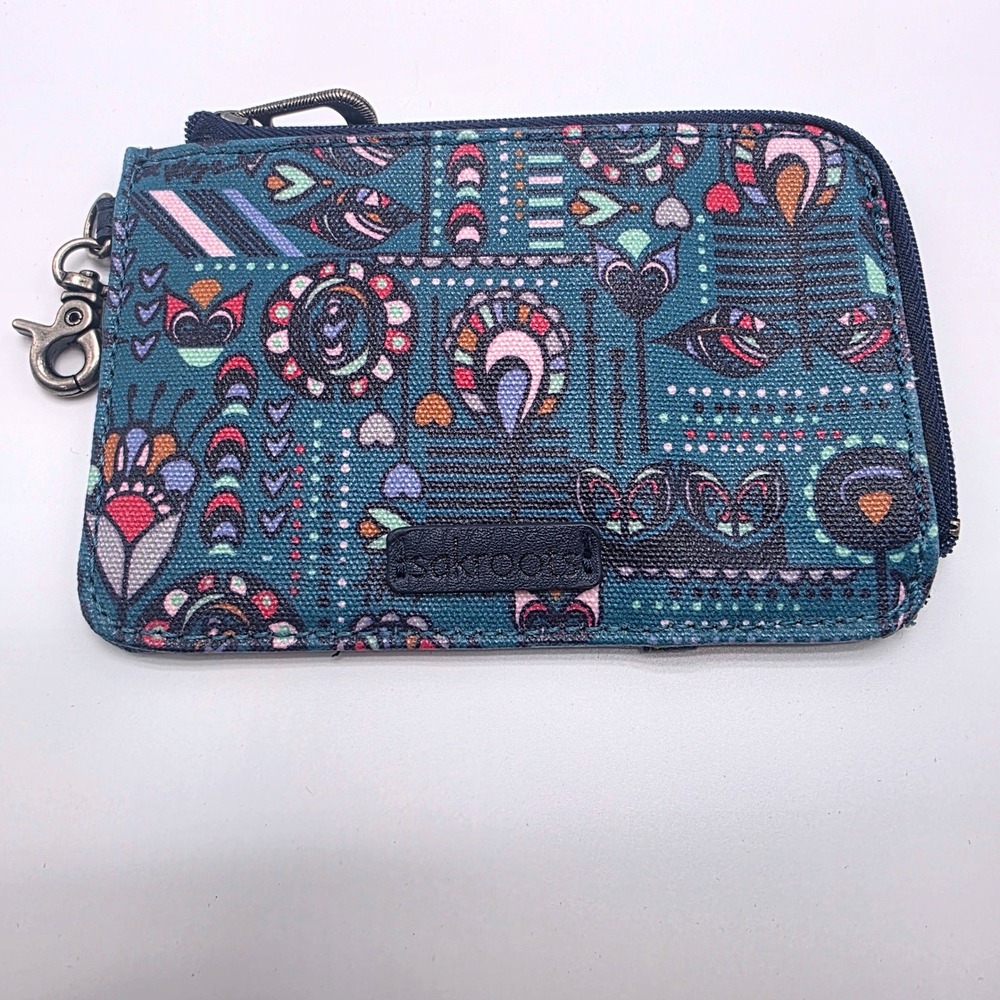 Sakroots Artist Circle Card Holder Wallet Blue Multi Color Boho ID Window Clip